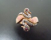 18k Gold Swan ring with enamel and diamonds