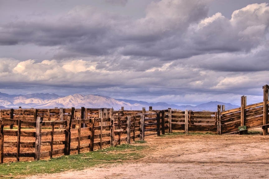 Western Art, corrals and clouds, 8x12 country photograph
