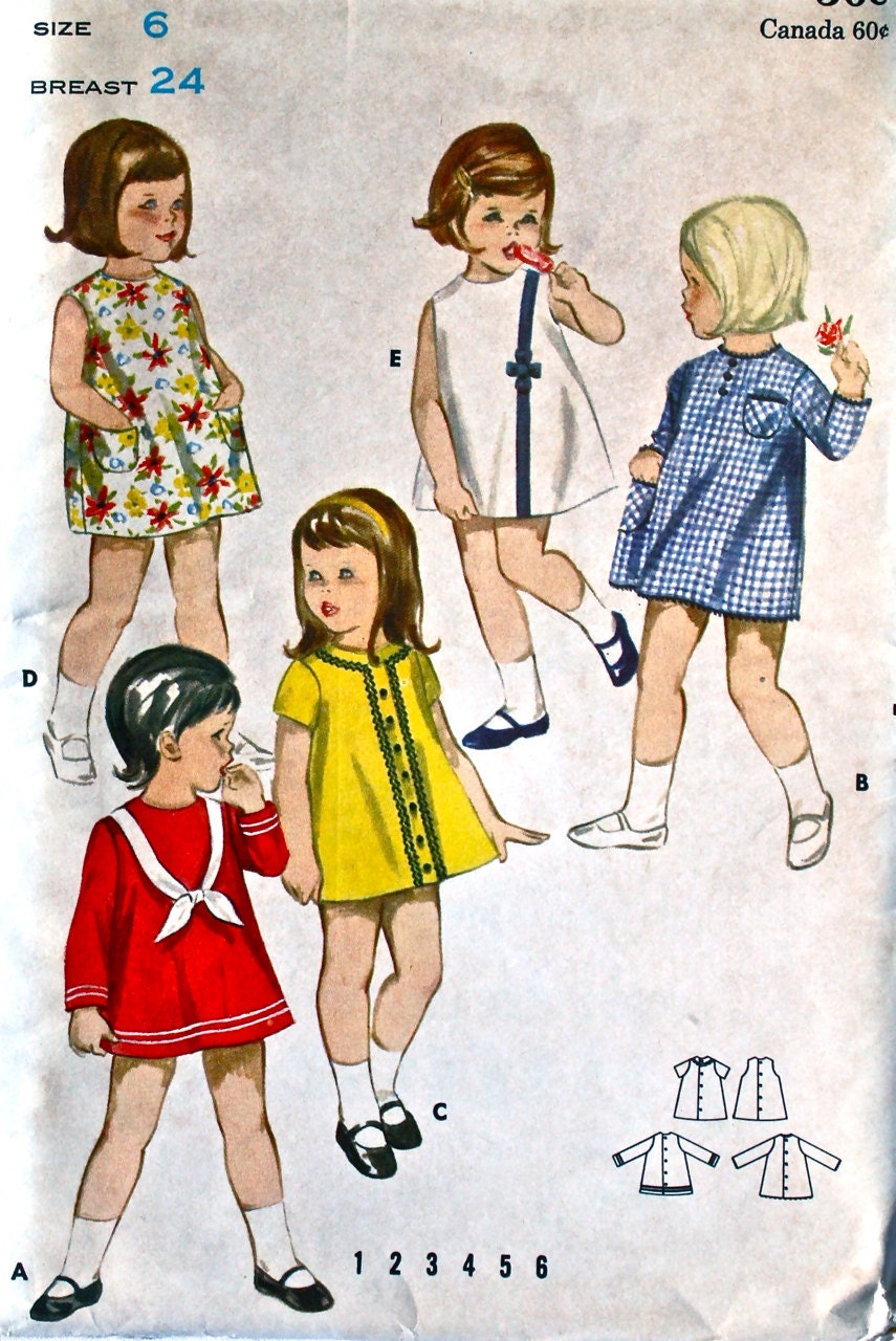 vintage 60's Butterick 3667 Quick 'n Easy A-line dresses, size 6 breast 24
