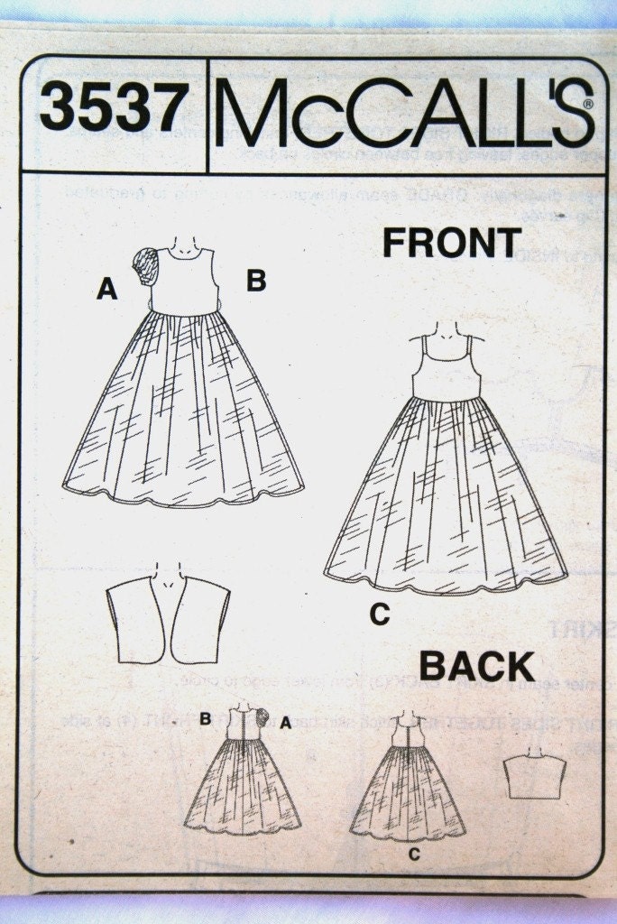girls' FORMAL dresses and lined jacket, with overskirt, UNCUT McCall's 3537, Special Moments flower girl dress, size 6 7 8
