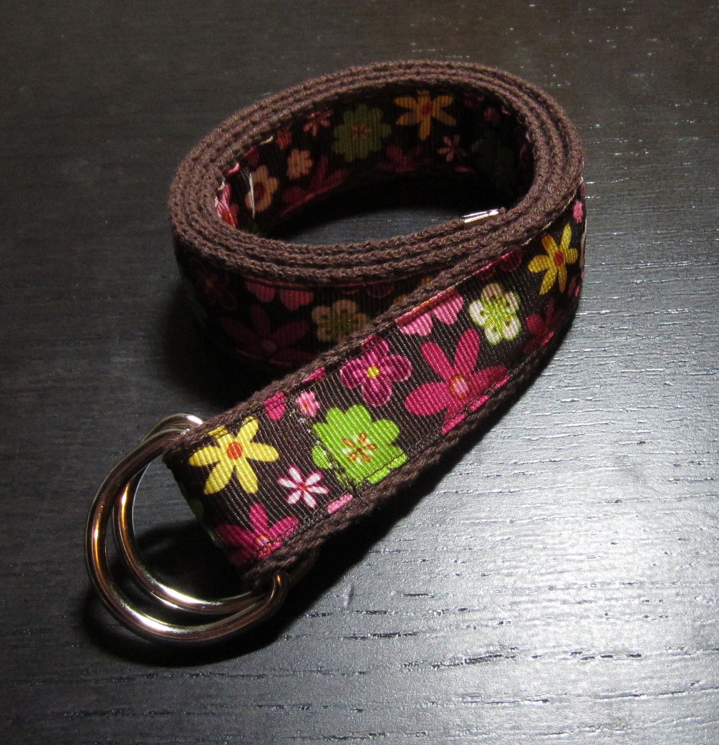 D-Ring Belt for Girls - Toddlers and Big Kids  - Mod Floral Ribbon on Brown