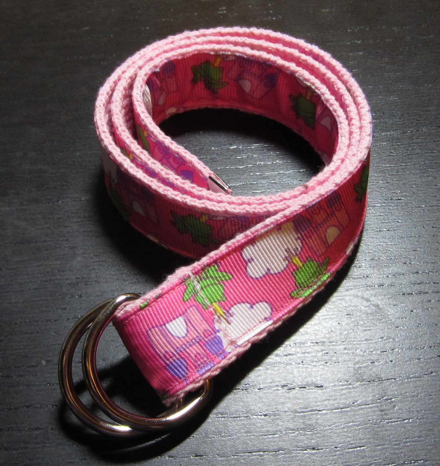 D Ring Belt for Girls - Toddlers Children Kids - Princess Castles on Pink