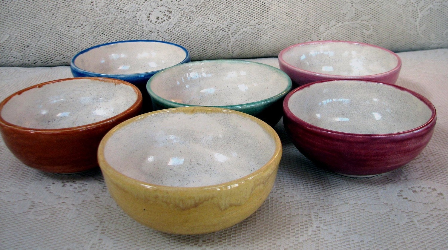 Handmade, pottery, ceramic,stoneware clay, dipping bowl, dessert bowls, set of 6, colorful