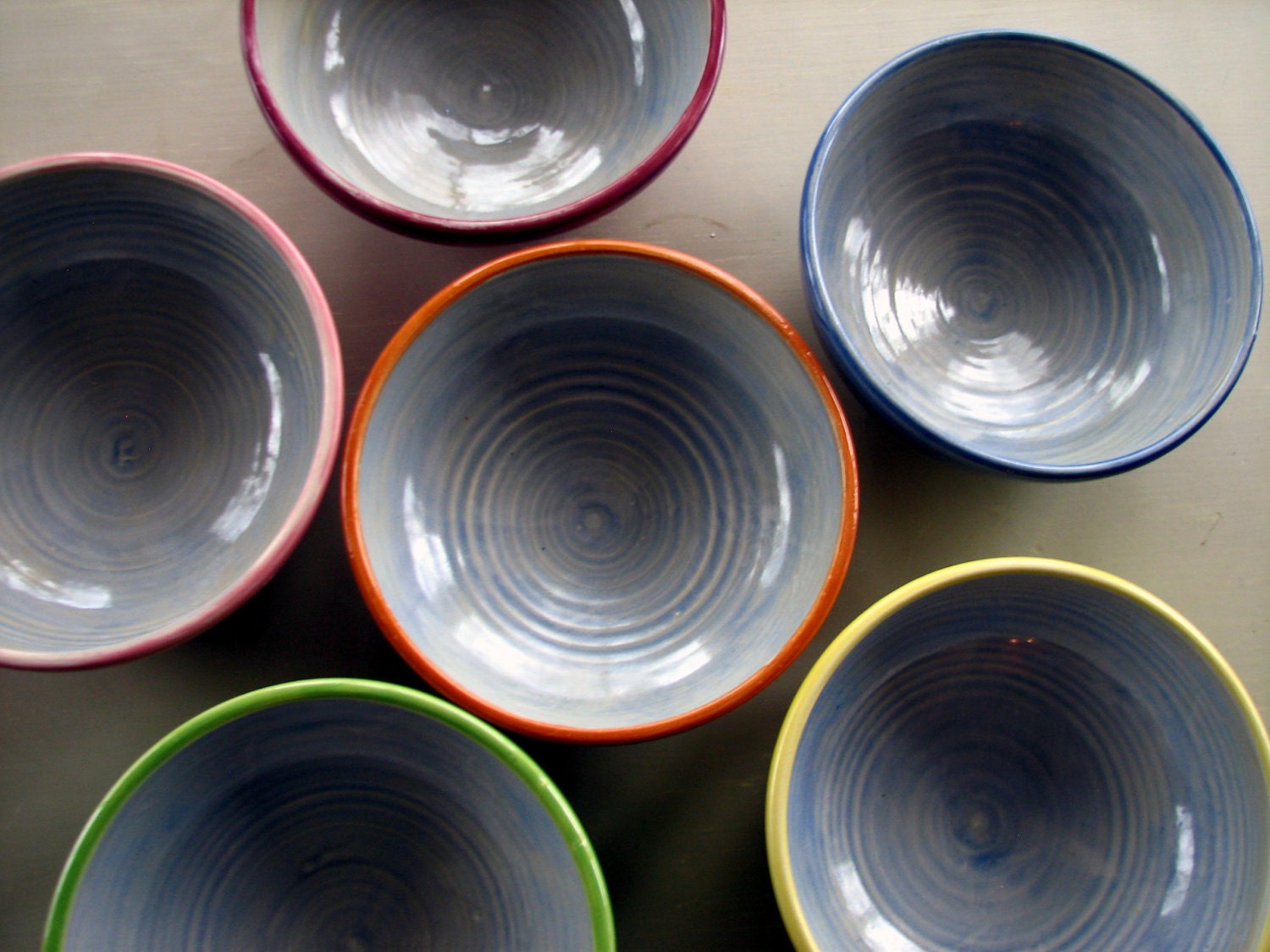 Handmade pottery, ceramic, stoneware clay cereal, soup bowl, everyday bowls, set of six, colorful