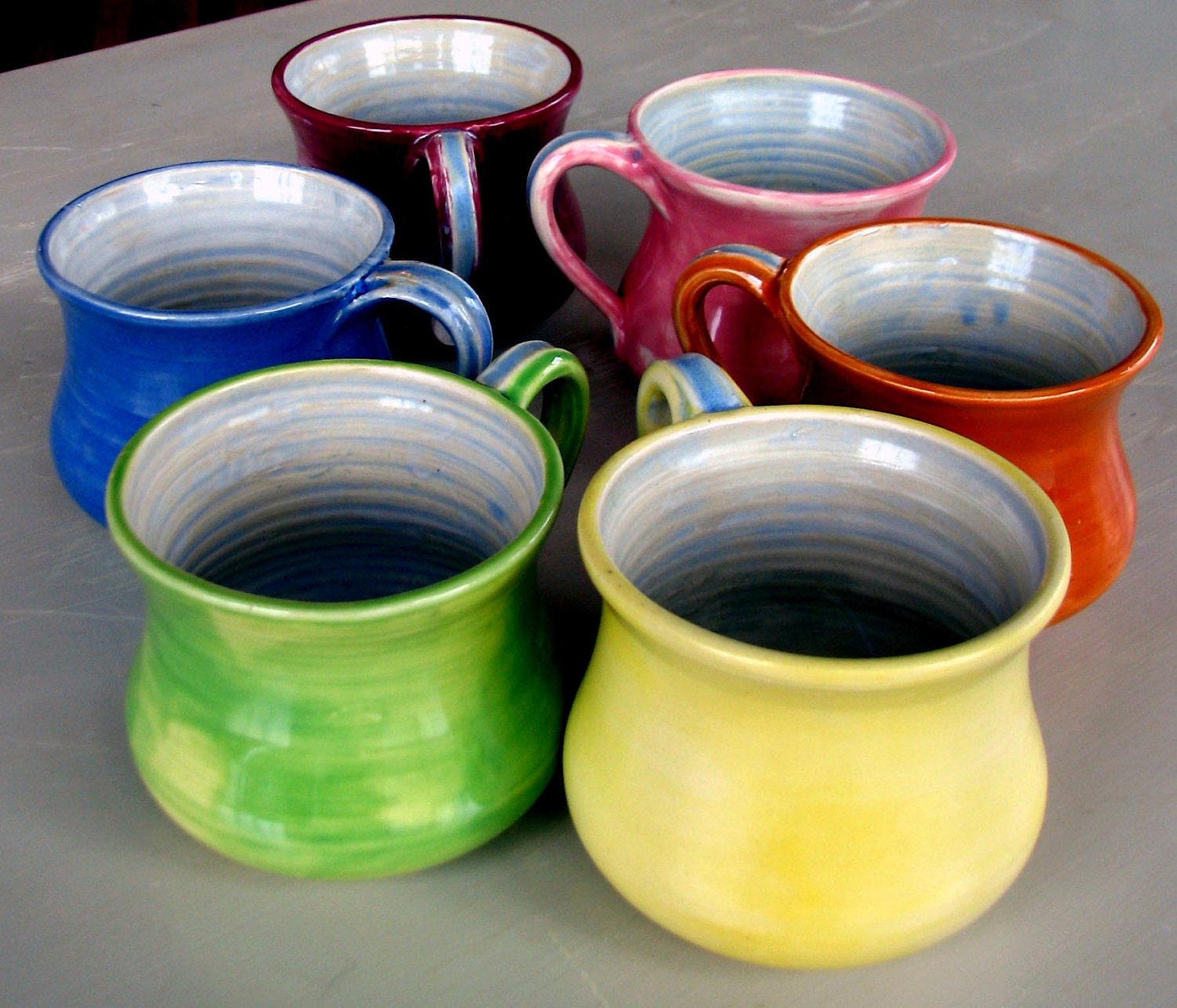 Ready to ship Handmade pottery, ceramic, stoneware clay mugs, comfort mugs, bright colors