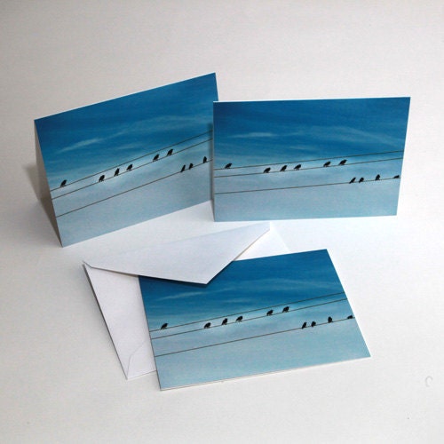 Blank Photography Note Cards - Photography card - Birds on a Wire against a bright blue sky - stationary thank you cards birthday - PhotoLadz