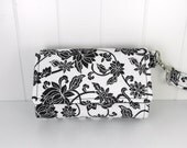 The Errand Runner - Cell Phone Wallet - Wristlet - for iPhone/Android - Black Jacquard Floral/Black