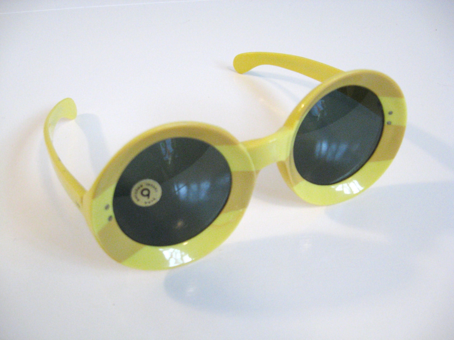 60s Vintage MOD YELLOW ROUND Frame Sunglasses Eyeglasses