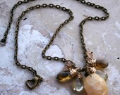 Earthy Woodland / Rustic / Romantic Elegant / Yellow Jade / Lemmon Quartz / Beer Quartz Necklace / Chain Necklace