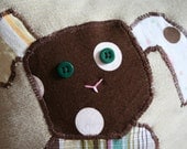 dog pillow, applique pillow, brown pillow, children's pillow, children's bedding, dog bedding, upcycled reclaimed repurposed pillow, OOAK
