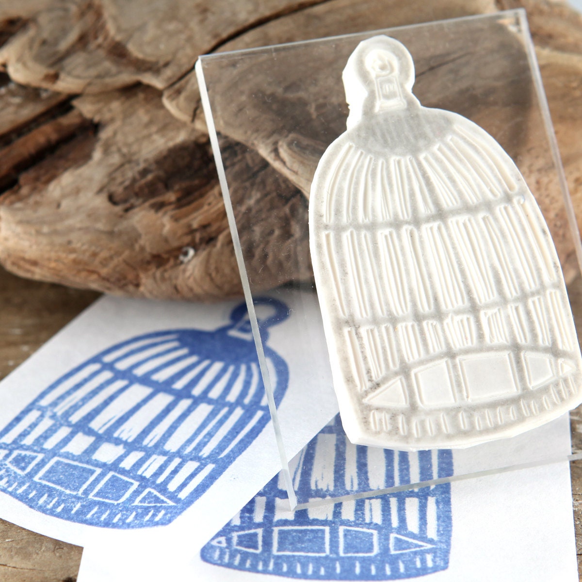 BIRDCAGE Hand Carved and MOUNTED Rubber Stamp