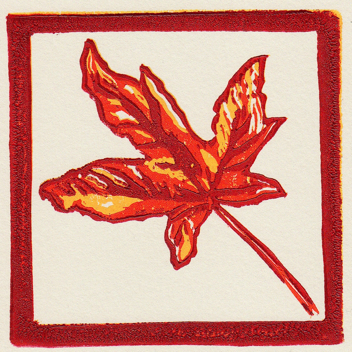 AUTUMN LEAF Linocut Hand Pulled ORIGINAL Print