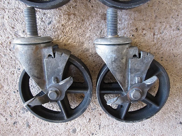 Antique Caster Wheel with Brake / Locking Vintage Industrial Casters (5TCB)