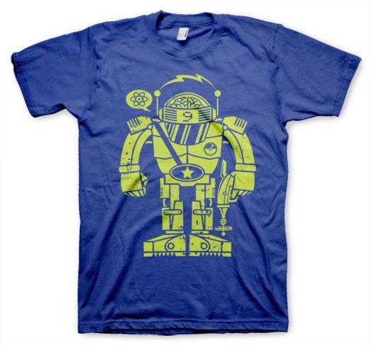 Atomic Robot Men's T-shirt Funny Novelty nerd Royal Blue in S, M, L, XL