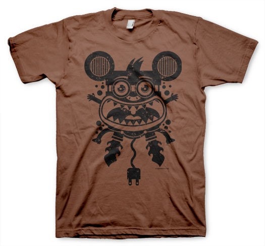 Electric Mouse on Men's Crazy Funny T-shirt Available on Chestnut Brown S, M, L, XL