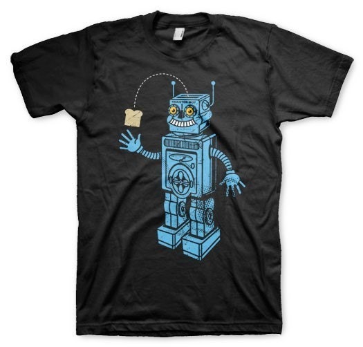 Toaster Robot Men's Black Vintage Inspired Retro Funny Novelty T-shirt in S, M, L, XL