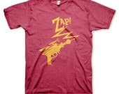 Ray Gun go Zap men's funny vintage inspired lowbrow retro heather red t-shirt in s, m, l, xl
