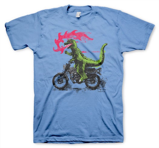 Godzilla Motorcycle men's funny geekery humorous retro graphic blue t-shirt in s-xl