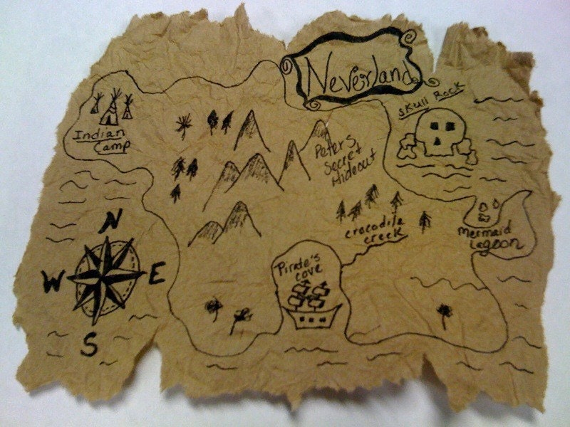 PETER PAN Birthday Invitations HandMade-Map of Neverland