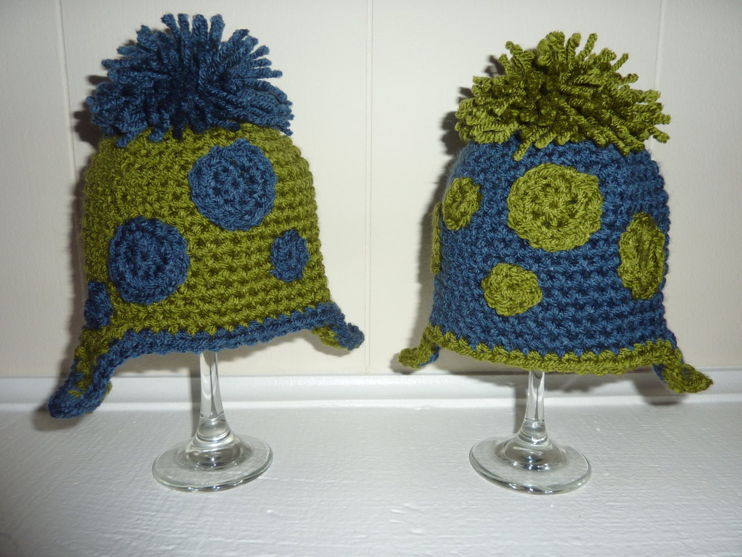 Polka Dot Earflap Twin Hats - Set of Two
