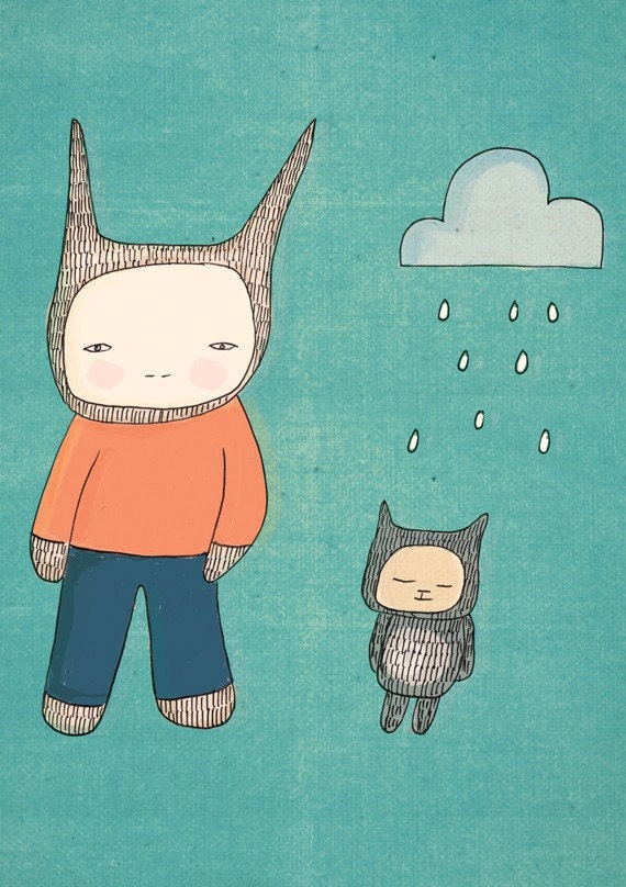 Modern Illustration Bunny Rabbit and Fred - Aqua