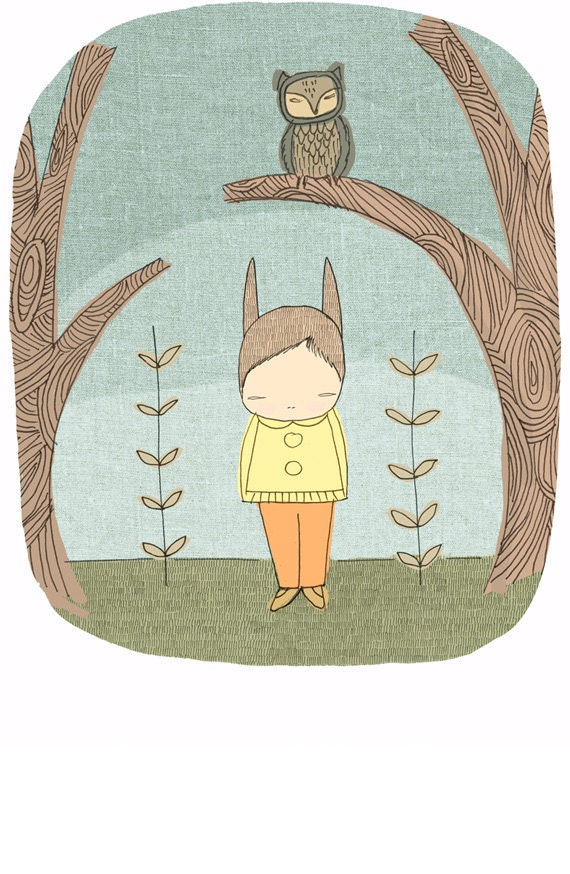 Owl and Bunny Illustration -(Woodlands Forest)- Milke in The Woods