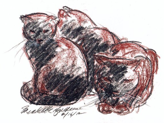 Massive Cuddle Puddle, Original Charcoal and Conte Sketch