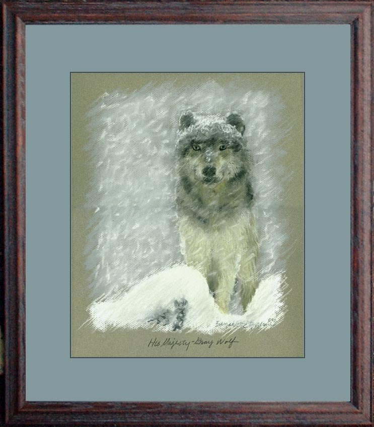 His Majesty, Gray Wolf, Framed Original Pastel