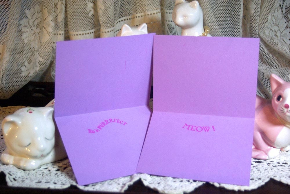 Set of 8 Valentine Linocut Note Cards, Colorful Cats