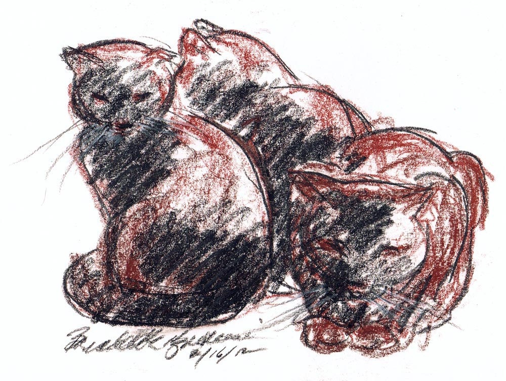 Massive Cuddle Puddle, Original Charcoal and Conte Sketch