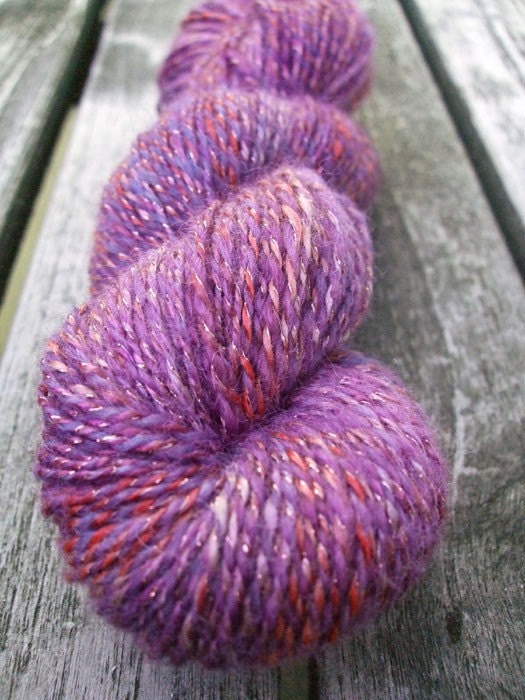 SALE - Handspun silk wool - purple 34gr 135m