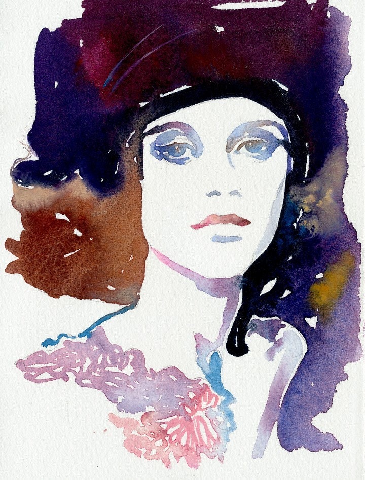 Print of Watercolor Fashion Illustration. Titled - Marion Cotillard