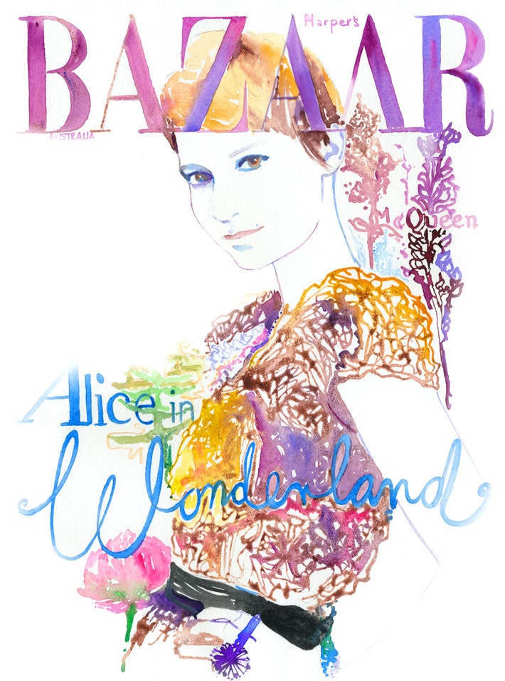 Print of Watercolour Fashion Illustration  - Mia on the cover of Australian Vogue