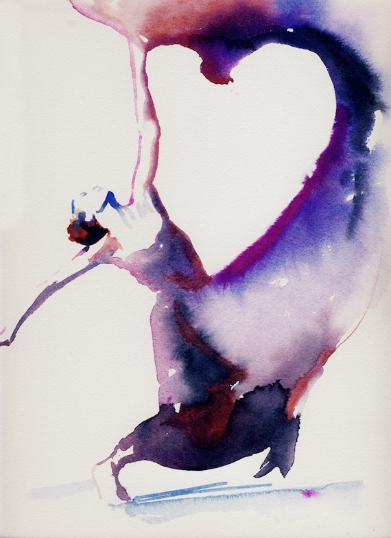 Dancer Art Print of Watercolor painting. Titled - Dancer with heart