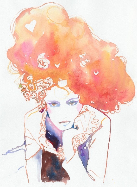 Print of Watercolour Fashion Illustration 8.5" x 11". Titled -  Belle