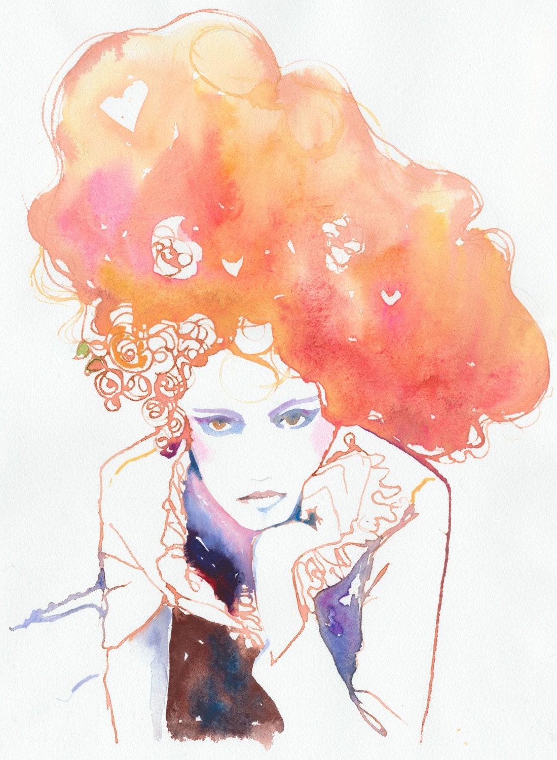 Print of Watercolour Fashion Illustration 8.5" x 11". Titled -  Belle