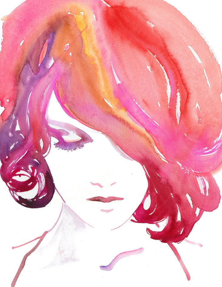 Print of Watercolor Fashion Illustration 8.5" x 11". Titled  - Viola
