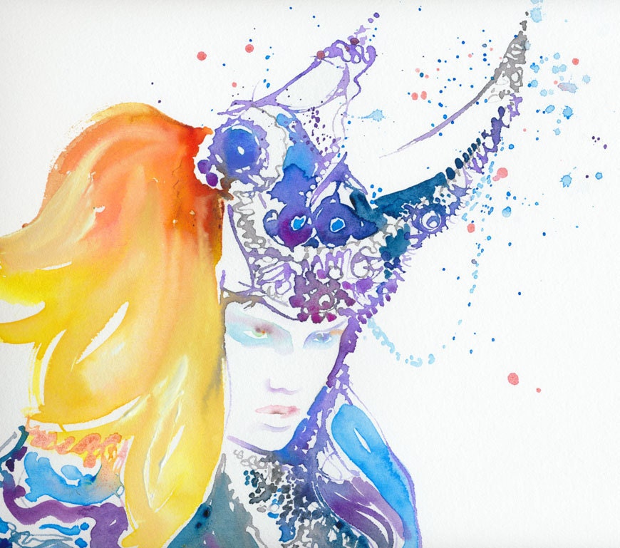 Original Fashion Illustration Painting, Original Watercolour Fashion Illustration, Titled: Blueink 2