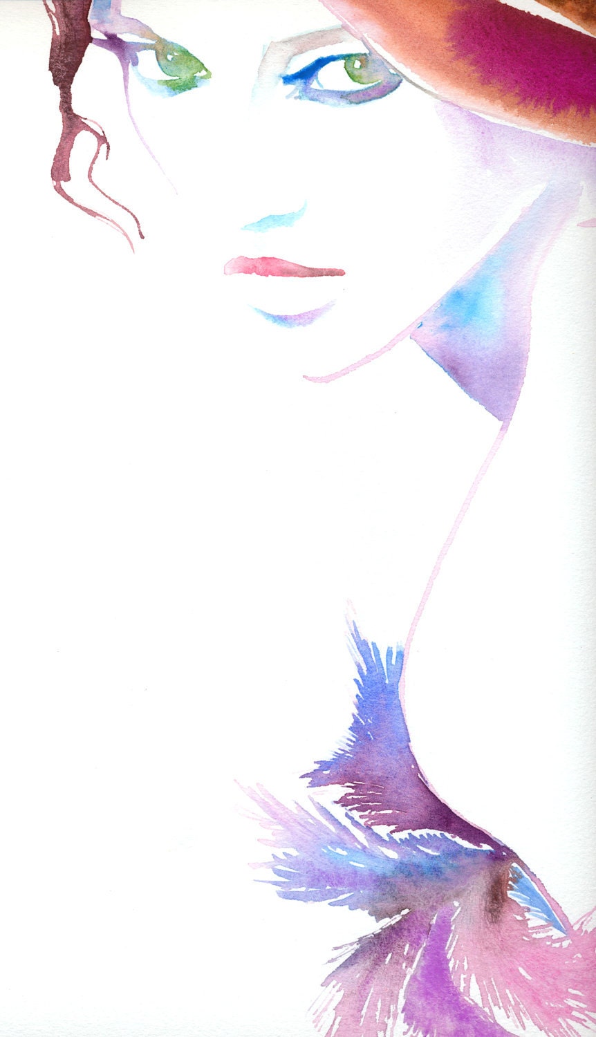 Original Watercolour Painting, Fashion Watercolor Illustration. Titled: Cat Woman Maison Michel deux.