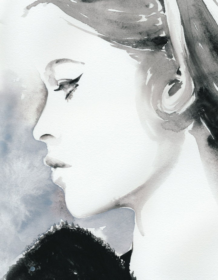 Print of Watercolor Painting, Fashion Illustration. 8.5 x 11. Titled: Bridget Bardot