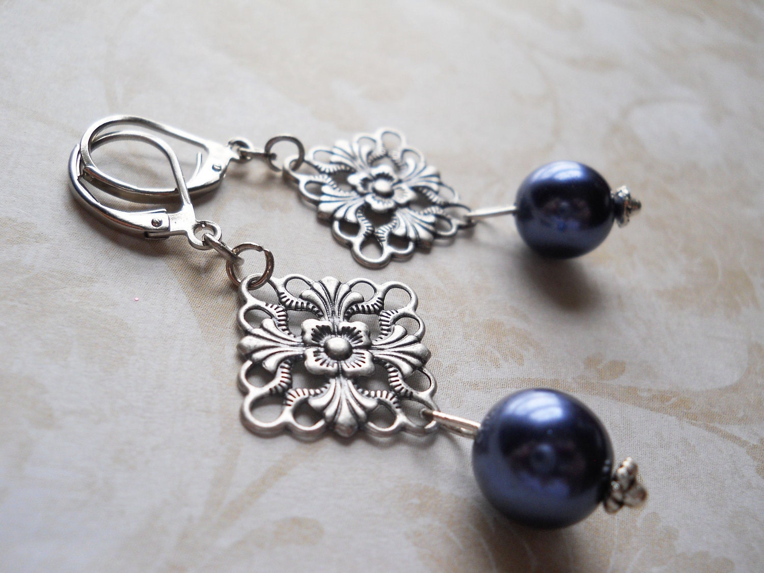 Navy Blue Earrings, Dark Blue Earrings, Blue Earrings, Silver and Blue Earrings, Dangling Blue Earrings, Navy Blue Dangling Earrings