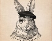 French Bunny Rabbit Paris Digital Download for Image Transfer Pillows Burlap Totes Printable Image INSTANT DOWNLOAD  No.261