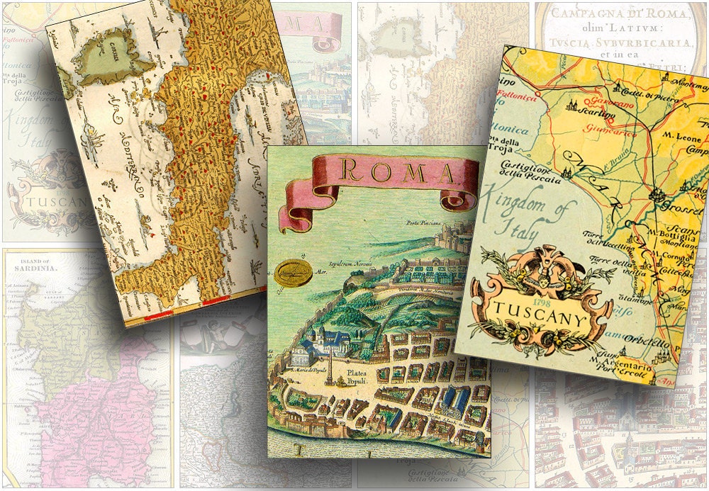 Italy Map Digital Collage Sheet - Vintage Printable Images - INSTANT DOWNLOAD No.302