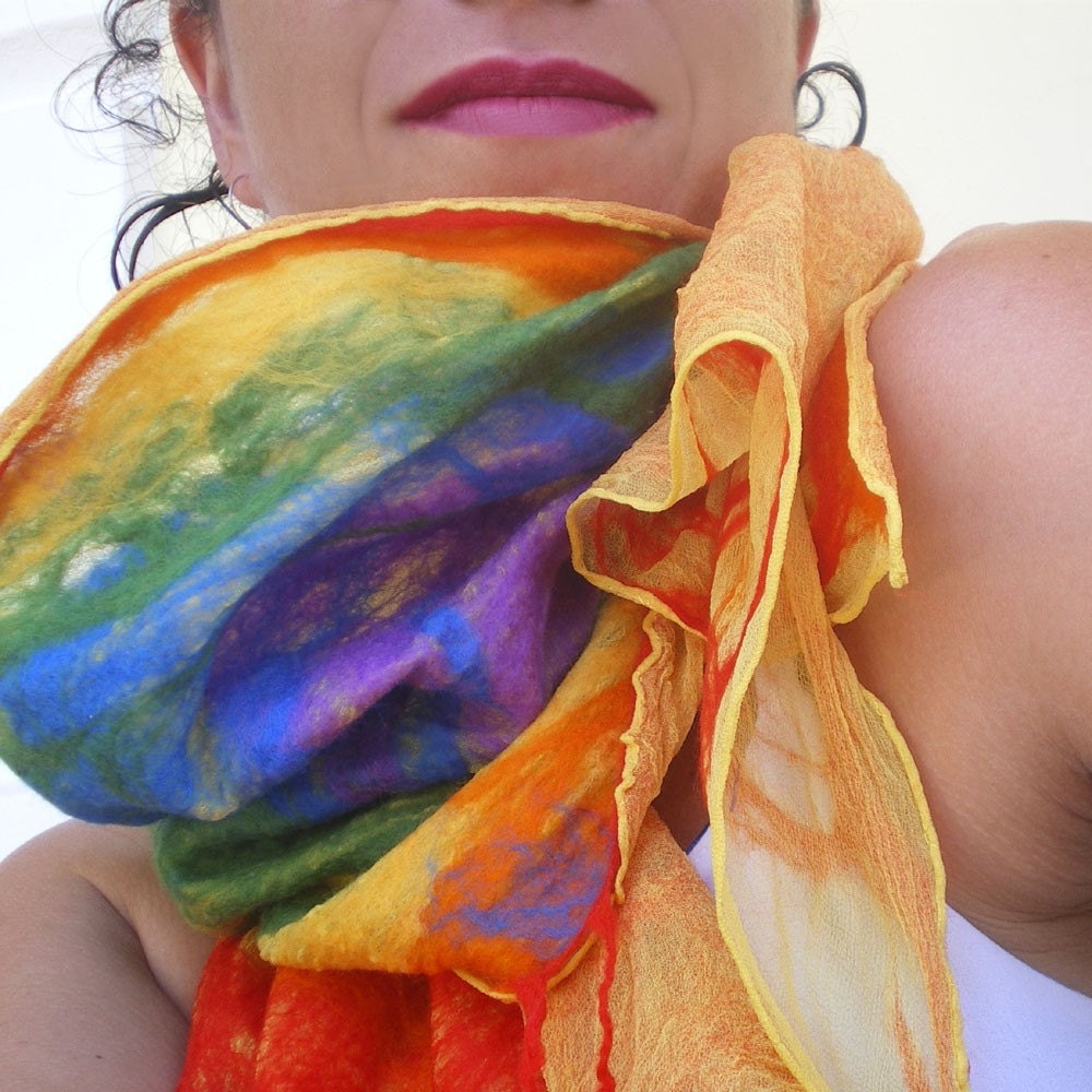 nuno felted scarf -She's like a Rainbow-