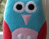 Plush Owl Pillow Hoot - Turquoise, Pink and Red Owl