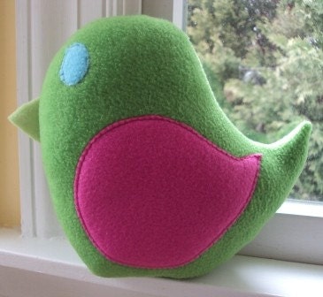 Pink and Green Plush Bird - Bird Pillow - Watermelon Bird