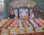 The Pastry Shop- Oil Painting, 10x12 Original Framed Art- Figures, People, Dessert
