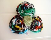 Black green rosette tree floral brooch  Fabric Rosette Trio Headband