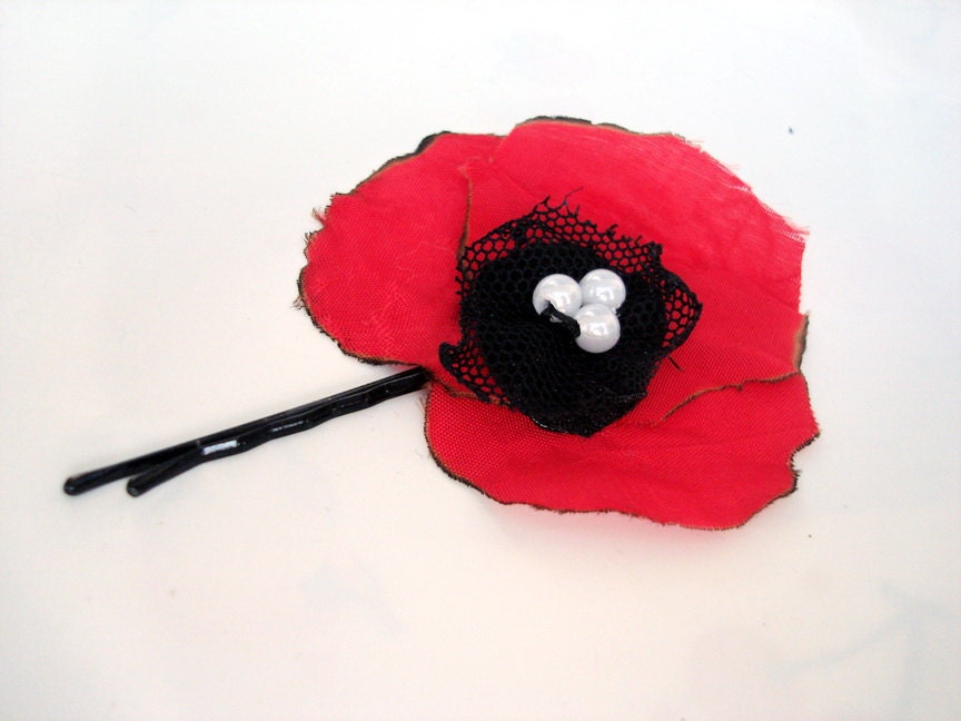 Natural poppy  hair flower  fabric Hair Pins, red  hair accessory