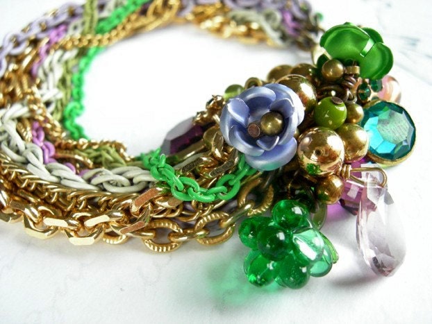 Plum Wine -  Made to Order Green and Purple Cluster Bracelet